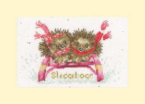 Weihnachtskarte 16x10cm - Sledgehogs