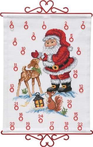 Adventskalender 32x43cm - Weihnachtsmann füttert Reh
