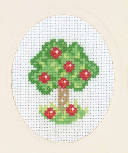 Kreuzstichkarte 8x13cm - Apfelbaum