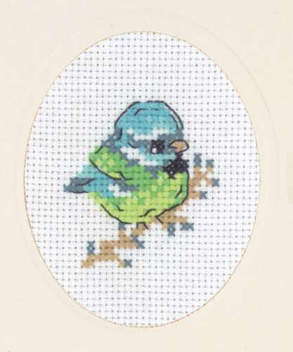 Kreuzstichkarte 9x13cm - Blaumeise