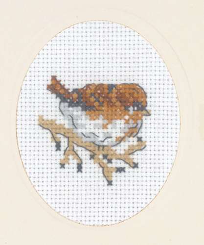 Kreuzstichkarte 9x13cm - Haussperling