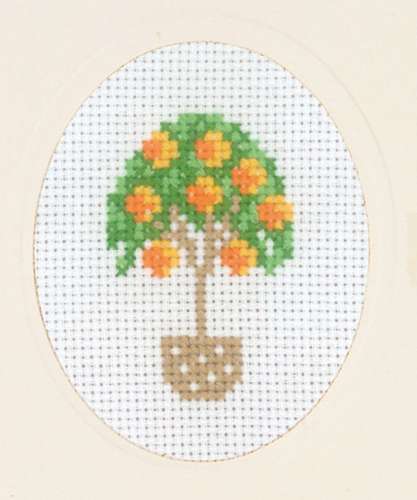 Kreuzstichkarte 8x13cm - Orangenbaum
