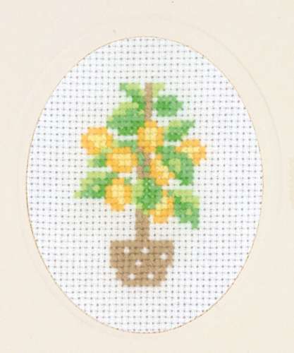 Kreuzstichkarte 8x13cm - Zitronenbaum