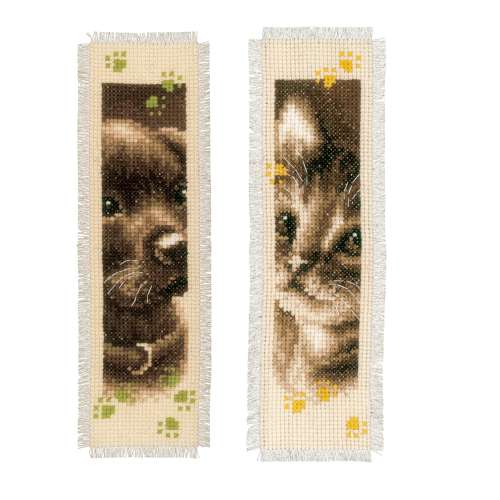 Vervaco,Lesezeichen,Kreuzstich,Katze,Hund
