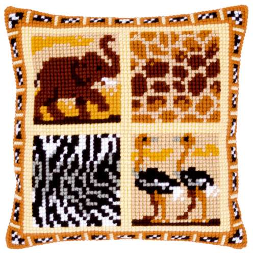 Vervaco - Kreuzstichkissen 40x40cm - Elefant und Strauss