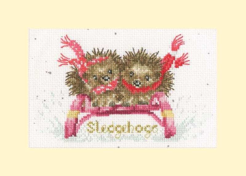 Weihnachtskarte 16x10cm - Sledgehogs