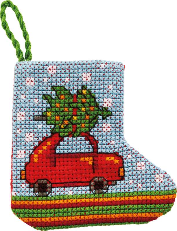 Weihnachtsdeko 7x7cm - Stiefelchen mit Auto