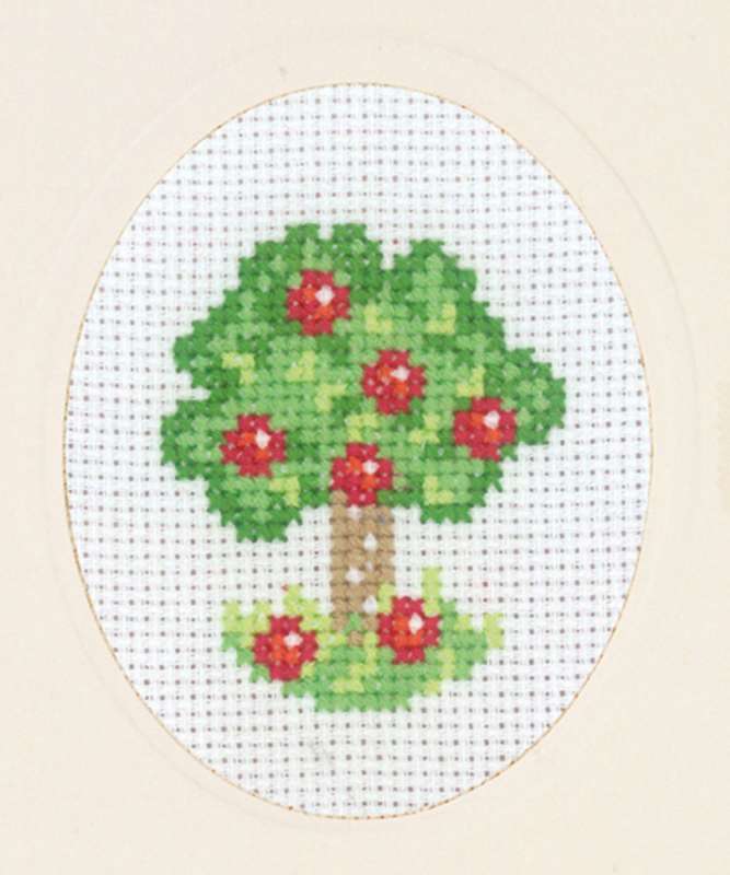 Kreuzstichkarte 8x13cm - Apfelbaum
