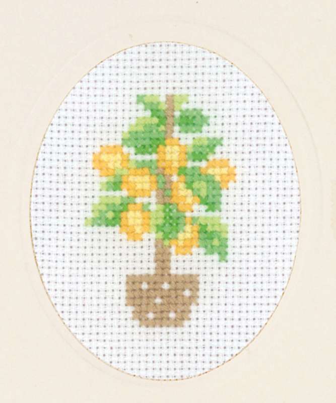Kreuzstichkarte 8x13cm - Zitronenbaum