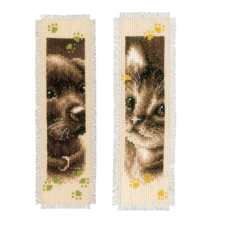 Vervaco,Lesezeichen,Kreuzstich,Katze,Hund