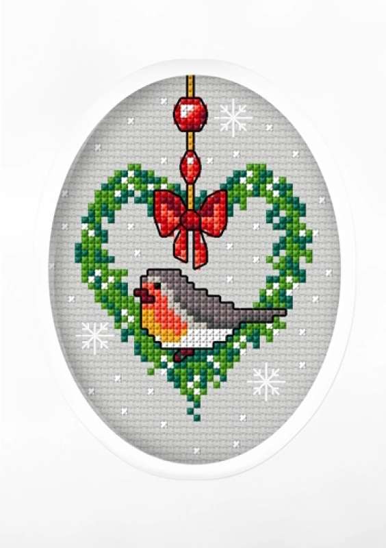 Winterkarte 10,5x15cm - Rotkehlchen im Kranz