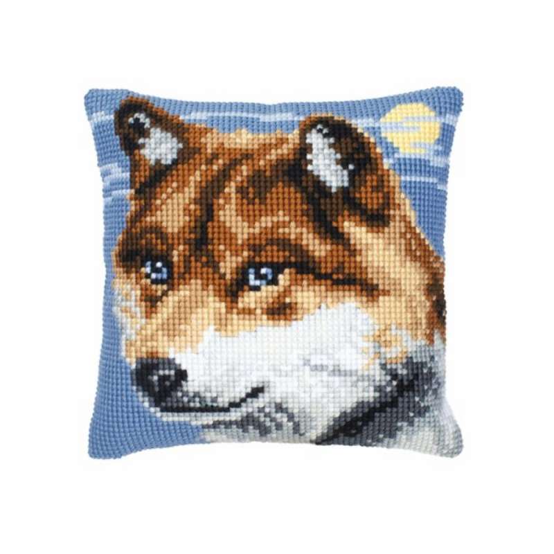 Kreuzstichkissen 40x40cm - brauner Wolf