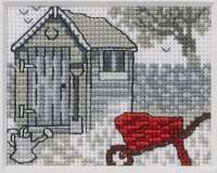 Auslauf Kreuzstichpackung 15x14cm - roter Schubkarren